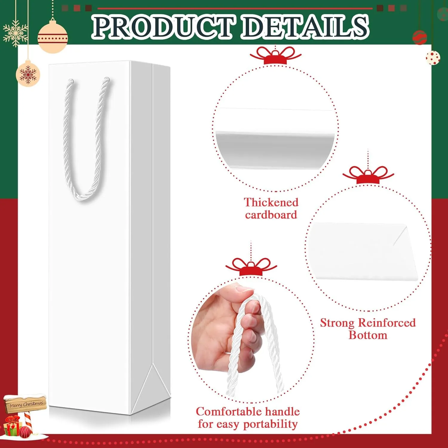 Fulmoon 80 Pack Wine Gift Bag Bulk Wine Bottle Paper Gift Bags Reusable Handbags Liquor Bottle Handbags with Handles for Shopping Wedding Party Birthday 3.7 x 3.5 x 14 Inch(White)