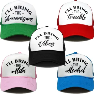 Funky Junque Neon Party Trucker Hats - Funny Foam Mesh Snapback Caps for Bachelorette Parties, Girls Weekend Trips, Birthdays, Festivals & Bride Crew Gifts - 5 Pack - Free Spirit