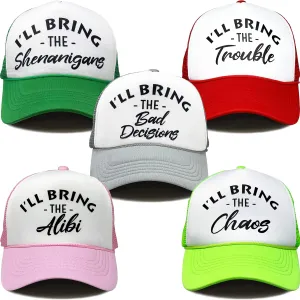 Funky Junque Neon Party Trucker Hats - Funny Foam Mesh Snapback Caps for Bachelorette Parties, Girls Weekend Trips, Birthdays, Festivals & Bride Crew Gifts - 5 Pack - Fun