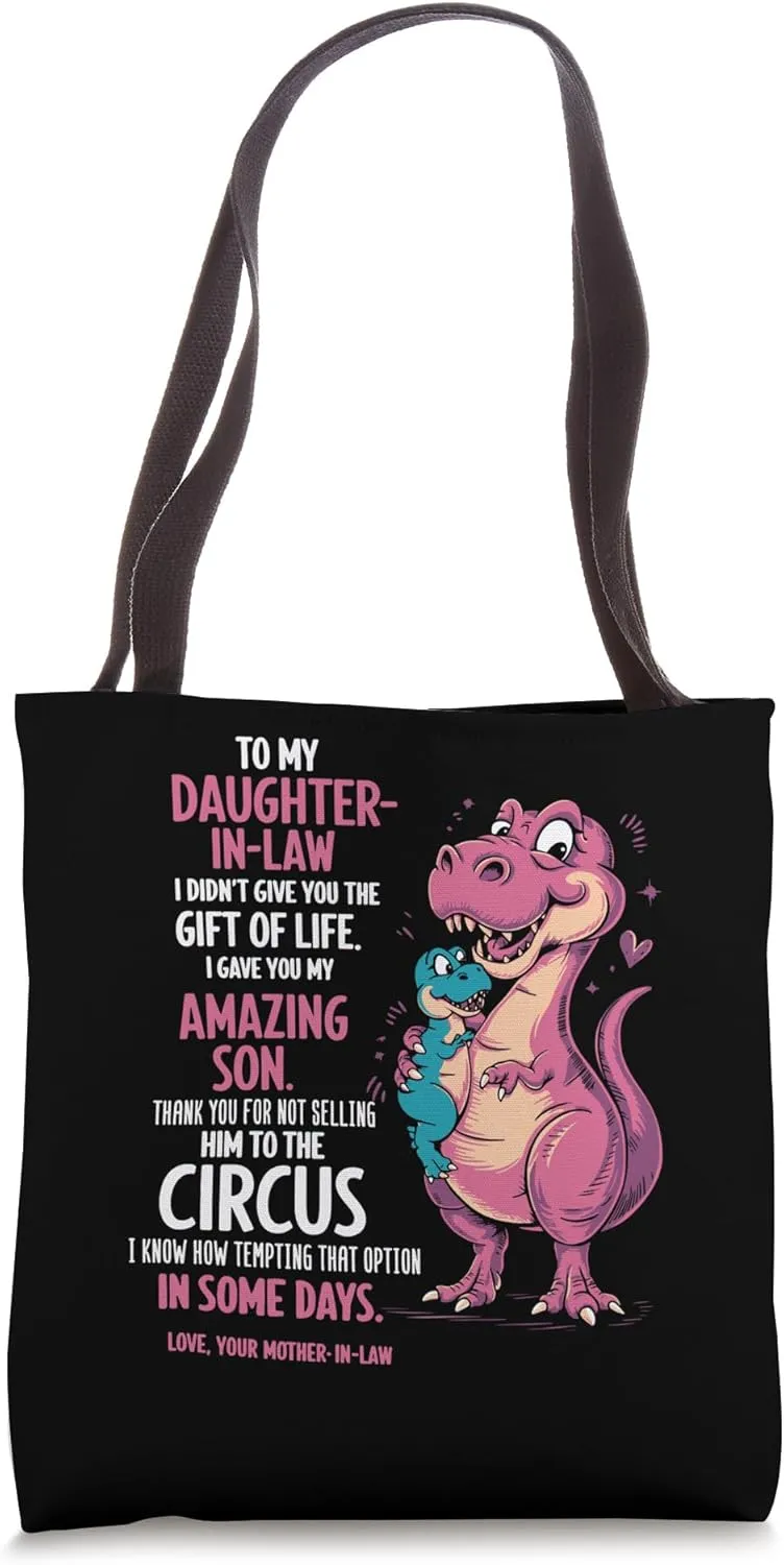 Funny Mother-in-Law Quote with Dinosaurs Tote Bag