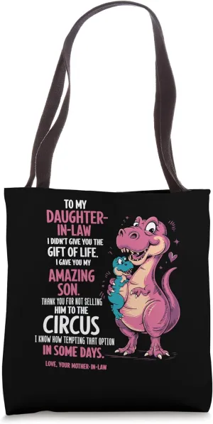 Funny Mother-in-Law Quote with Dinosaurs Tote Bag