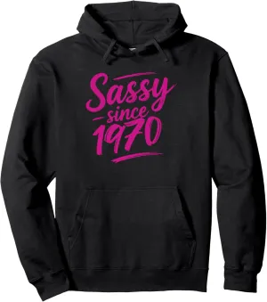Funny Sassy Since 1970 Retro Mama Wife Sass Queen Hot Pink Pullover Hoodie