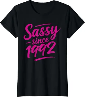 Funny Sassy Since 1992 Retro Mama Wife Sass Queen Hot Pink T-Shirt