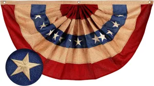 G128 USA Tea Stained Pleated Fan Flag 3x6FT Burlap Embroidered Polyester Stars and Stripes