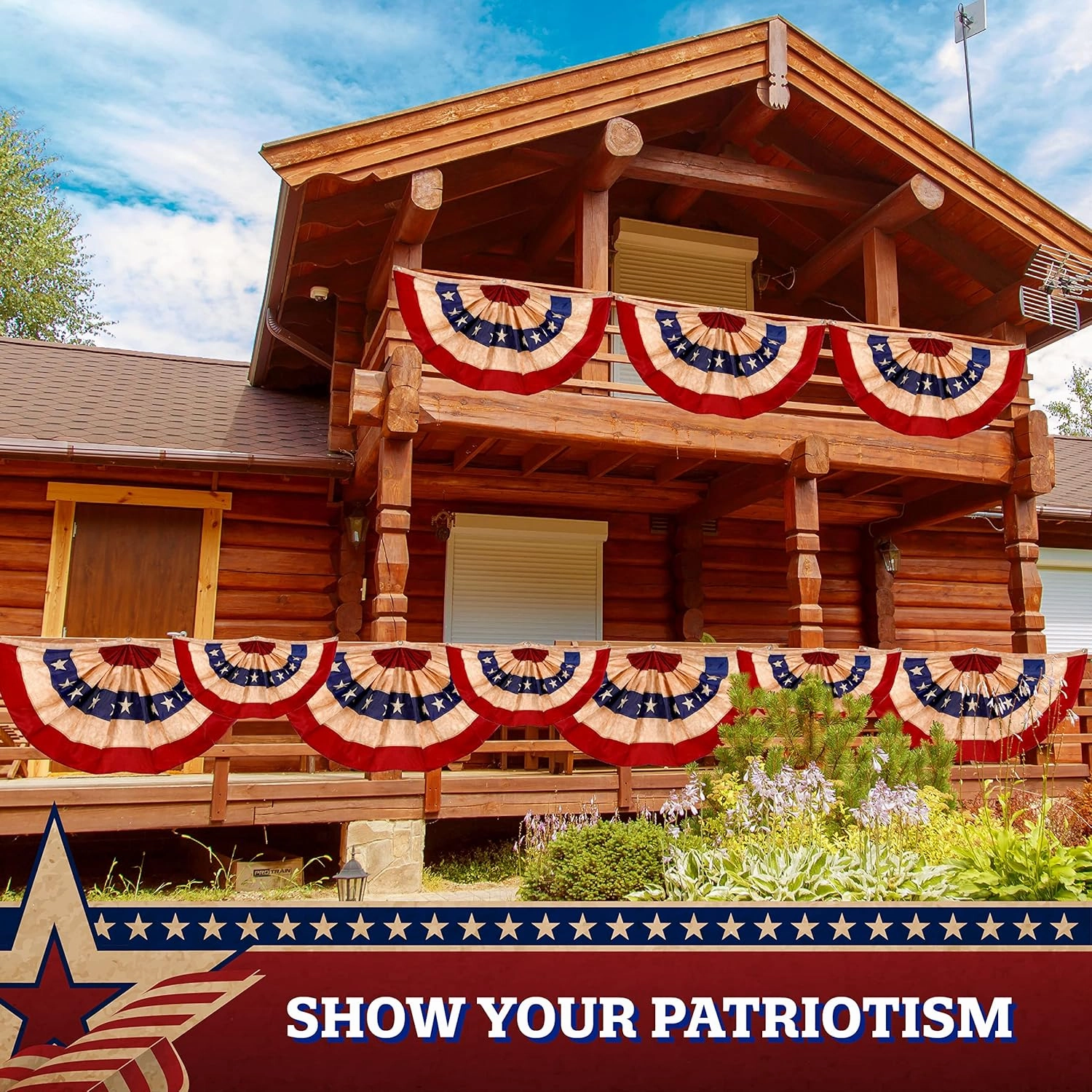 G128-2 Pack: USA Tea Stained Pleated Fan Flag 1.5x3FT Embroidered Polyester Stars and Stripes