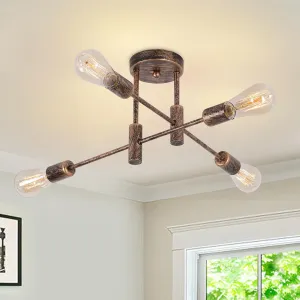 Garwarm 4-Light Semi Flush Mount Ceiling Light Fixture Farmhouse Sputnik Ceiling Light Vintage Modern Bronze Sputnik Chandelier for Kitchen Bedroom Dining Room Living Room Entryway