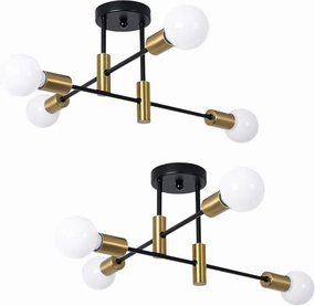 Garwarm 2 Pack 4-Light Industrial Semi Flush Mount Sputnik Ceiling Light Fixture, Black and Gold Modern Sputnik Chandelier for Porch Bedroom Hallway Kitchen Farmhouse