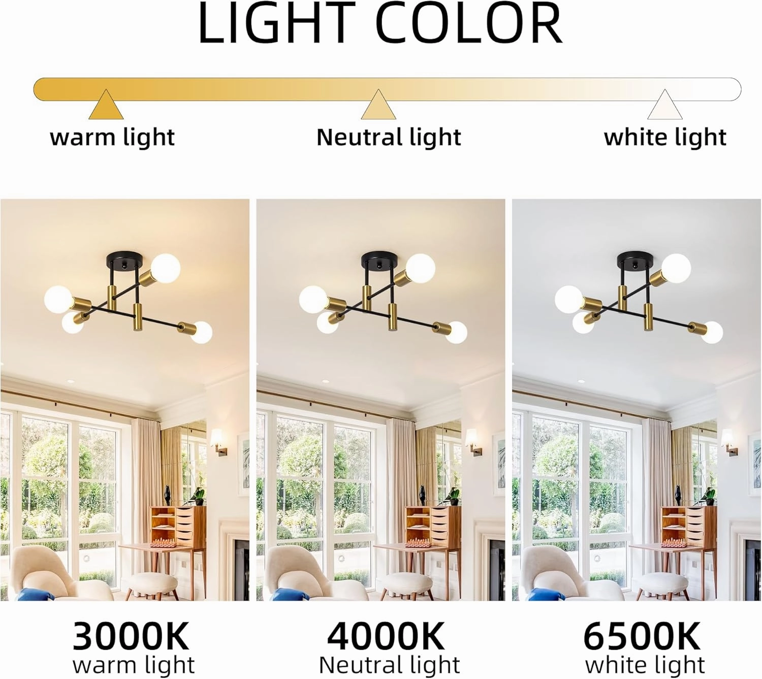 Garwarm 2 Pack 4-Light Industrial Semi Flush Mount Sputnik Ceiling Light Fixture, Black and Gold Modern Sputnik Chandelier for Porch Bedroom Hallway Kitchen Farmhouse