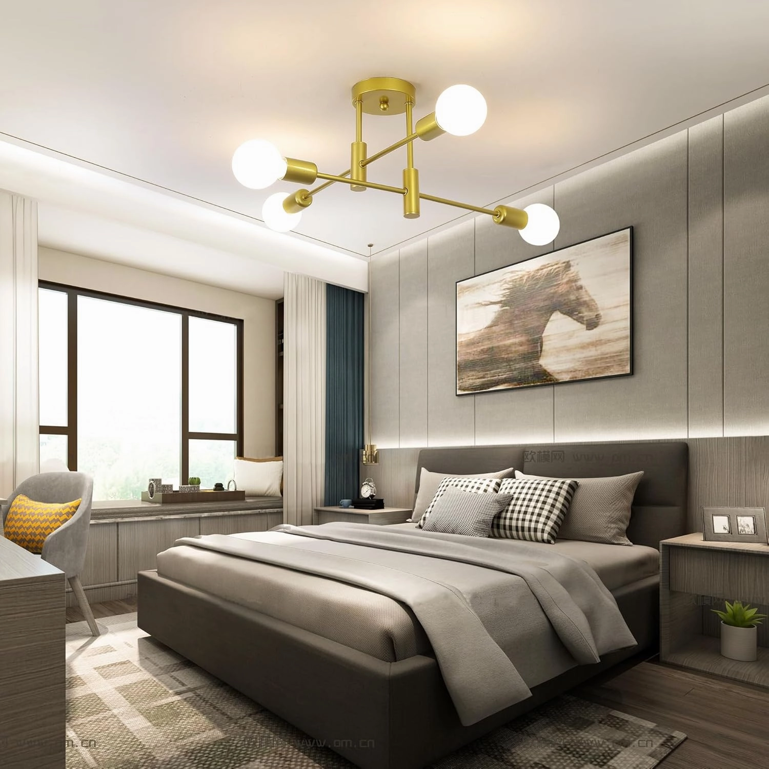 Garwarm 4-Light Sputnik Ceiling Light Modern Semi Flush Mount Ceiling Light Fixture Mid Century Gold Sputnik Chandelier for Kitchen Dining Room Bedroom
