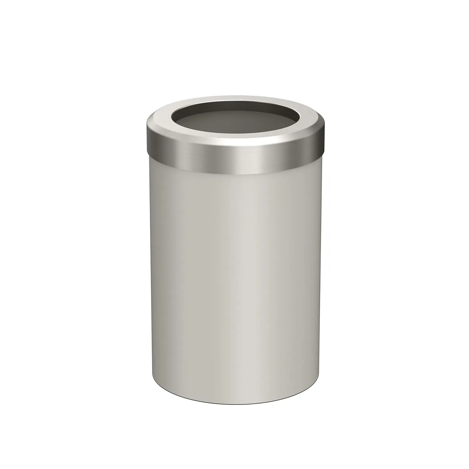 Gatco 1931SN Modern Round Waste Basket, Matte Pearl and Satin Nickel Combo / 11.88" H x 7.63" Dia Open Top Stainless Steel Trash Can with Removable Lid, 11 Liter Capacity