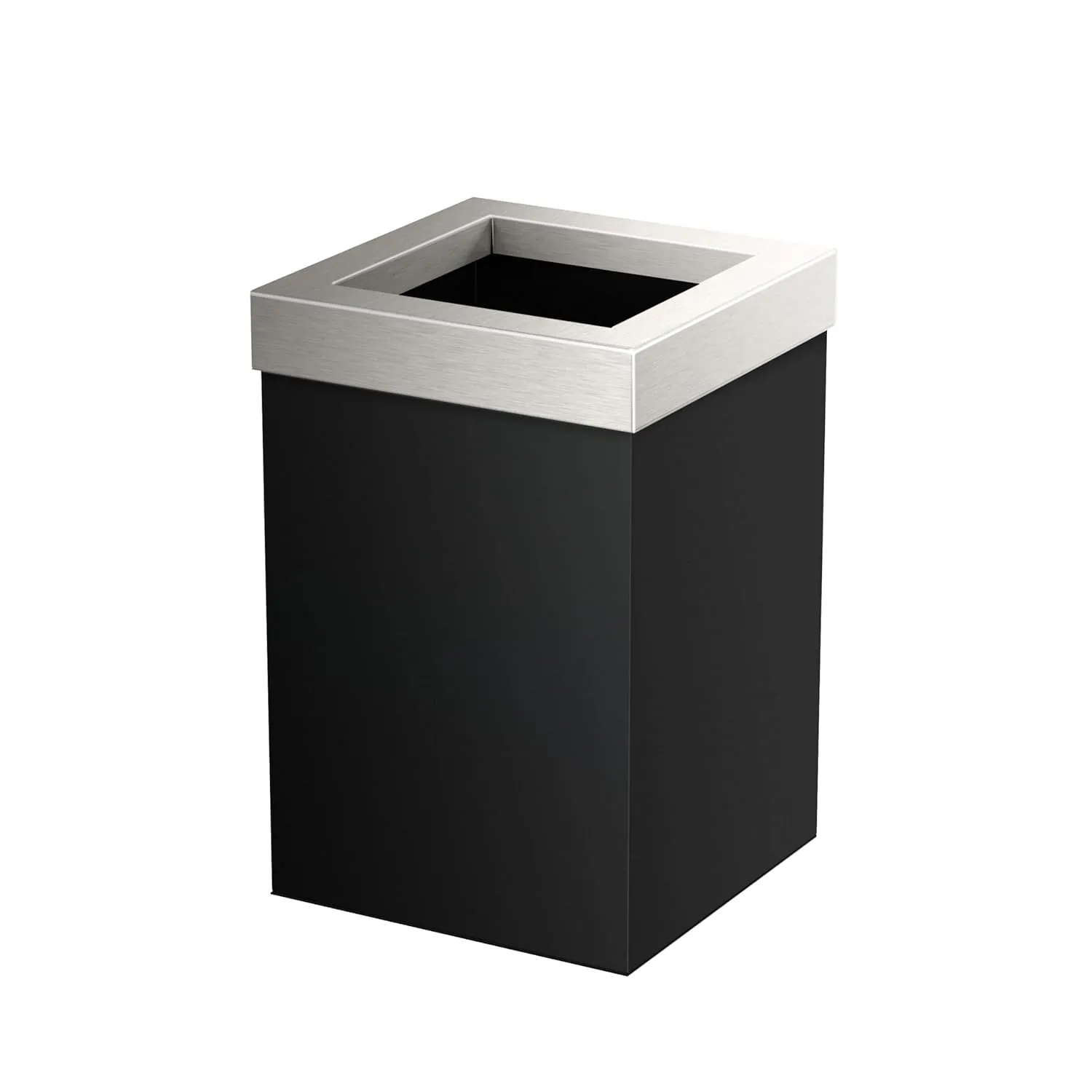 Gatco Modern Square Wastebasket, Matte Black and Satin Nickel Combo - Stainless Steel Trash Can with Removable Lid, Leakproof, 3 Gallon Capacity for Bathroom, Bedroom, Kitchen, or Office