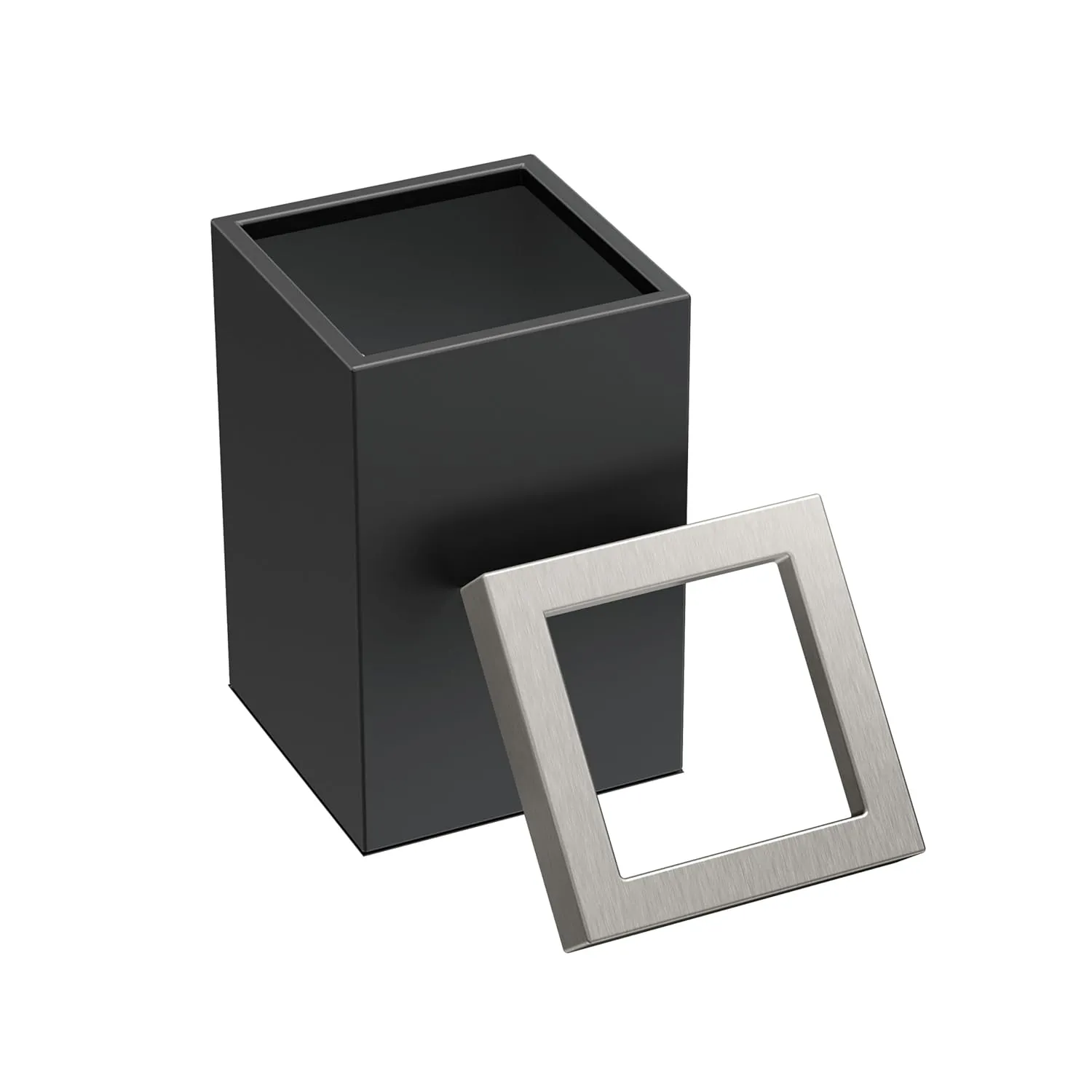 Gatco Modern Square Wastebasket, Matte Black and Satin Nickel Combo - Stainless Steel Trash Can with Removable Lid, Leakproof, 3 Gallon Capacity for Bathroom, Bedroom, Kitchen, or Office