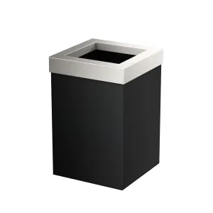 Gatco Modern Square Wastebasket, Matte Black and Satin Nickel Combo - Stainless Steel Trash Can with Removable Lid, Leakproof, 3 Gallon Capacity for Bathroom, Bedroom, Kitchen, or Office