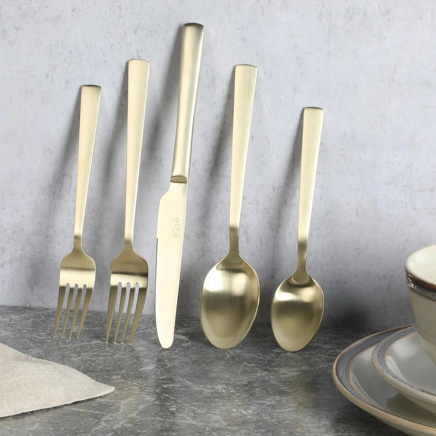 Gibson Elite Earlston 20-Piece Flatware Silverware Set - Stainless Steel Utensils - Forks, Spoons, Knives - Service for 4 - Matte Champagne Gold