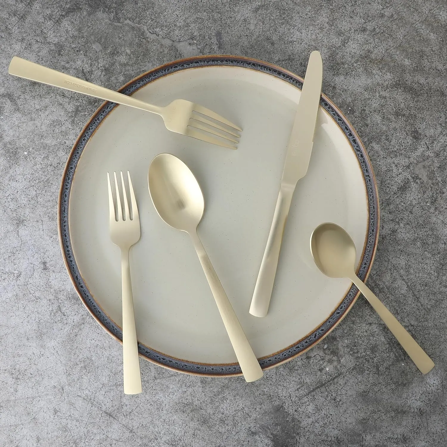 Gibson Elite Earlston 20-Piece Flatware Silverware Set - Stainless Steel Utensils - Forks, Spoons, Knives - Service for 4 - Matte Champagne Gold