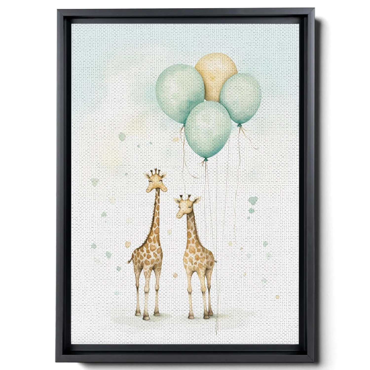 Giraffes With Balloons And Stars, In The Style Of Light Emerald And Beige, Large Canvas, Decor Canvas