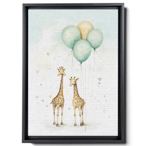 Giraffes With Balloons And Stars, In The Style Of Light Emerald And Beige, Large Canvas, Decor Canvas
