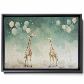 Giraffes With Balloons And Stars, In The Style Of Light Emerald And Beige, Large Canvas, Canvas Prints