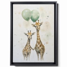 Giraffes With Balloons And Stars, In The Style Of Light Emerald And Beige, Large Canvas, Wall Art