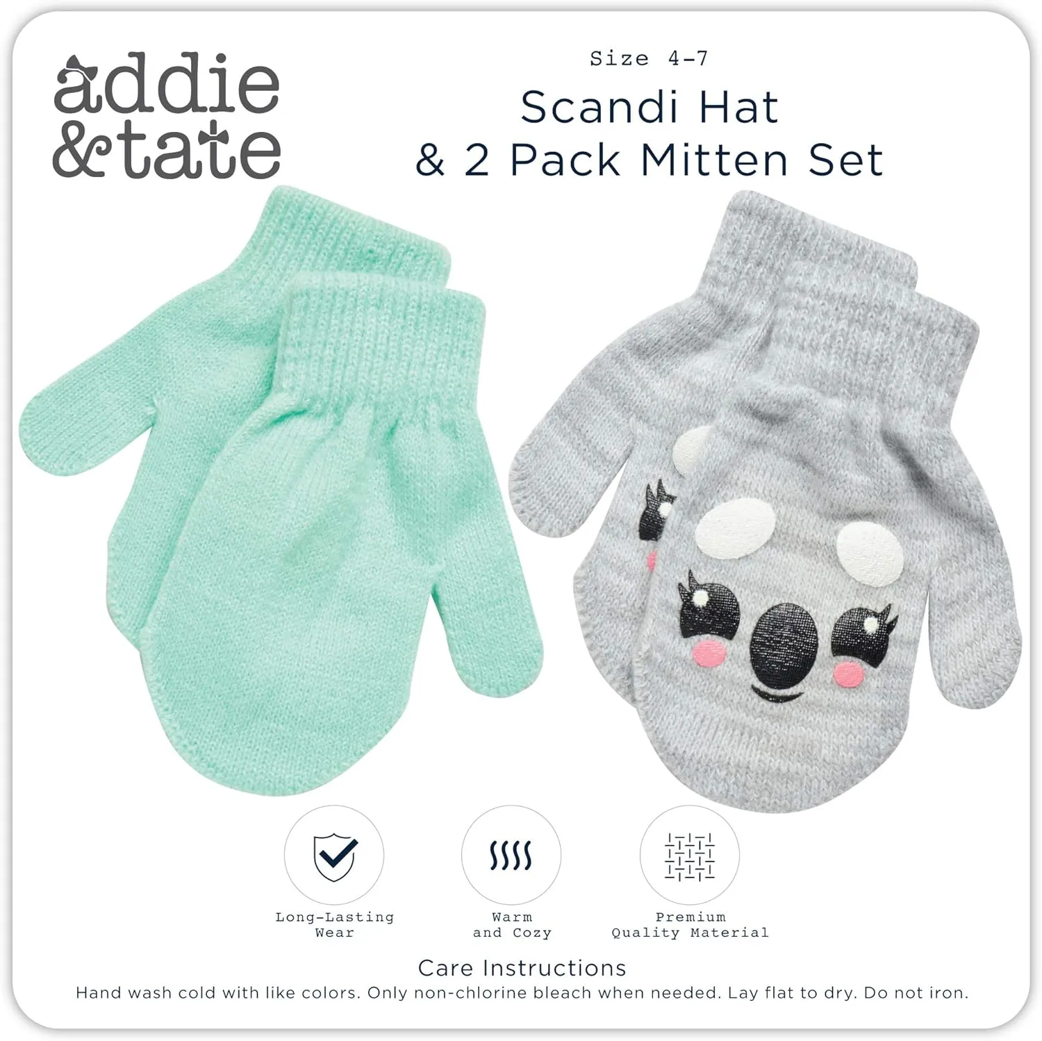 Girls Critter Winter Hat and 2 Pair Gloves or Mittens (Toddler/Little Girls)