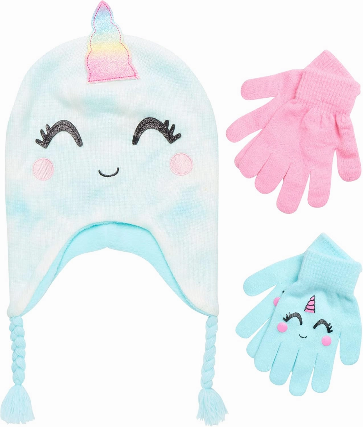 Girls Critter Winter Hat and 2 Pair Gloves or Mittens (Toddler/Little Girls)