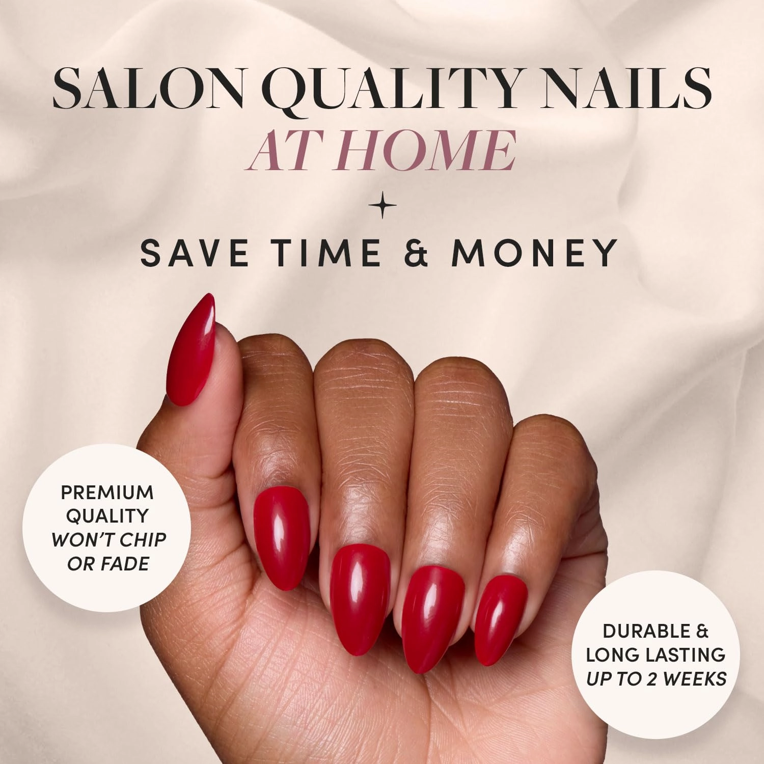 Glamnetic Press On Nails - Classic Red | Opaque Cool Tone, Timeless Red Short Almond Short False Nails, Reusable Stick On Fake Nails with Glue | Salon Quality | 15 Sizes - 30 Nail Kit
