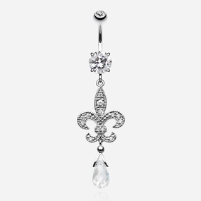 Glistening Fleur De Lis Belly Button Ring