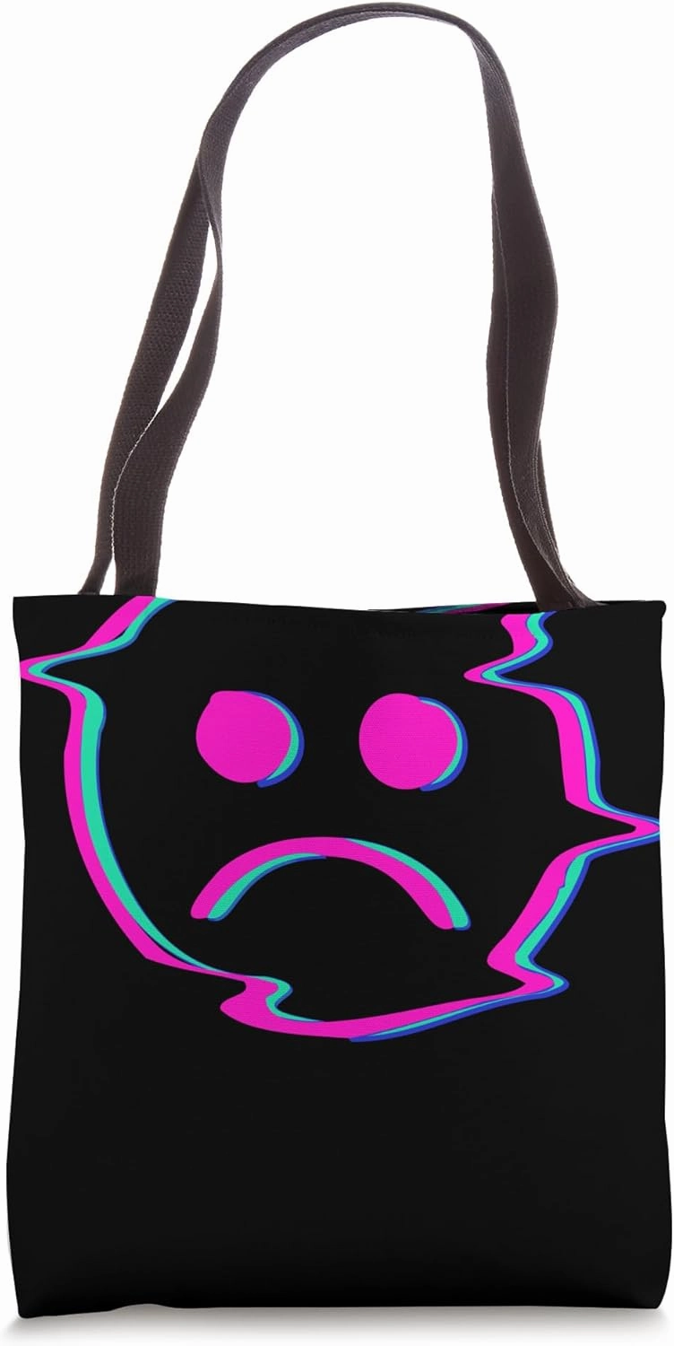 Glitch Sad Face Retro Urban Aesthetic Vaporwave Streetwear Tote Bag