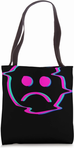 Glitch Sad Face Retro Urban Aesthetic Vaporwave Streetwear Tote Bag