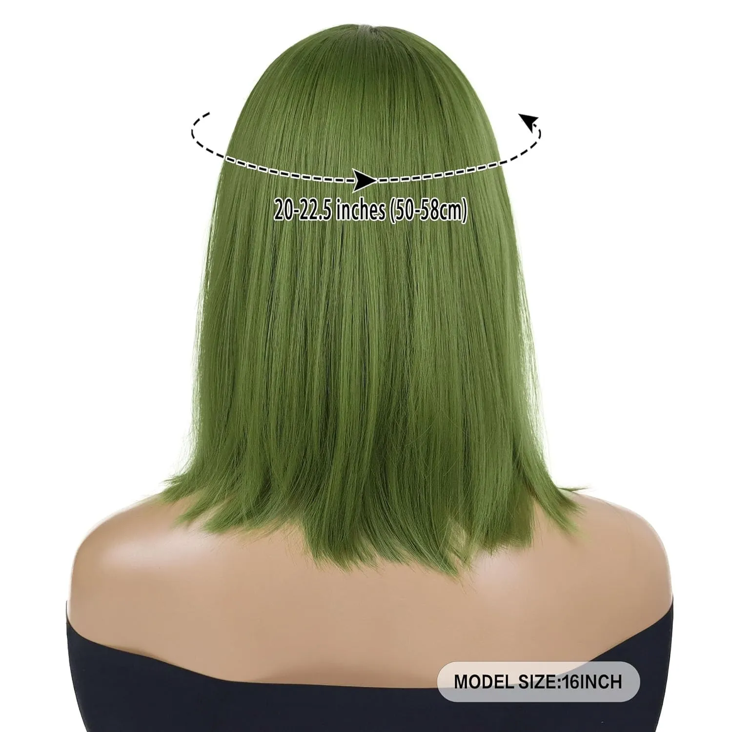GNIMEGIL 16 inches Green Wig Cosplay with Bangs Trendy Short Straight Hair Costume Wig for Women Halloween Carnival Party Wig Heat Resistant Synthetic Fiber