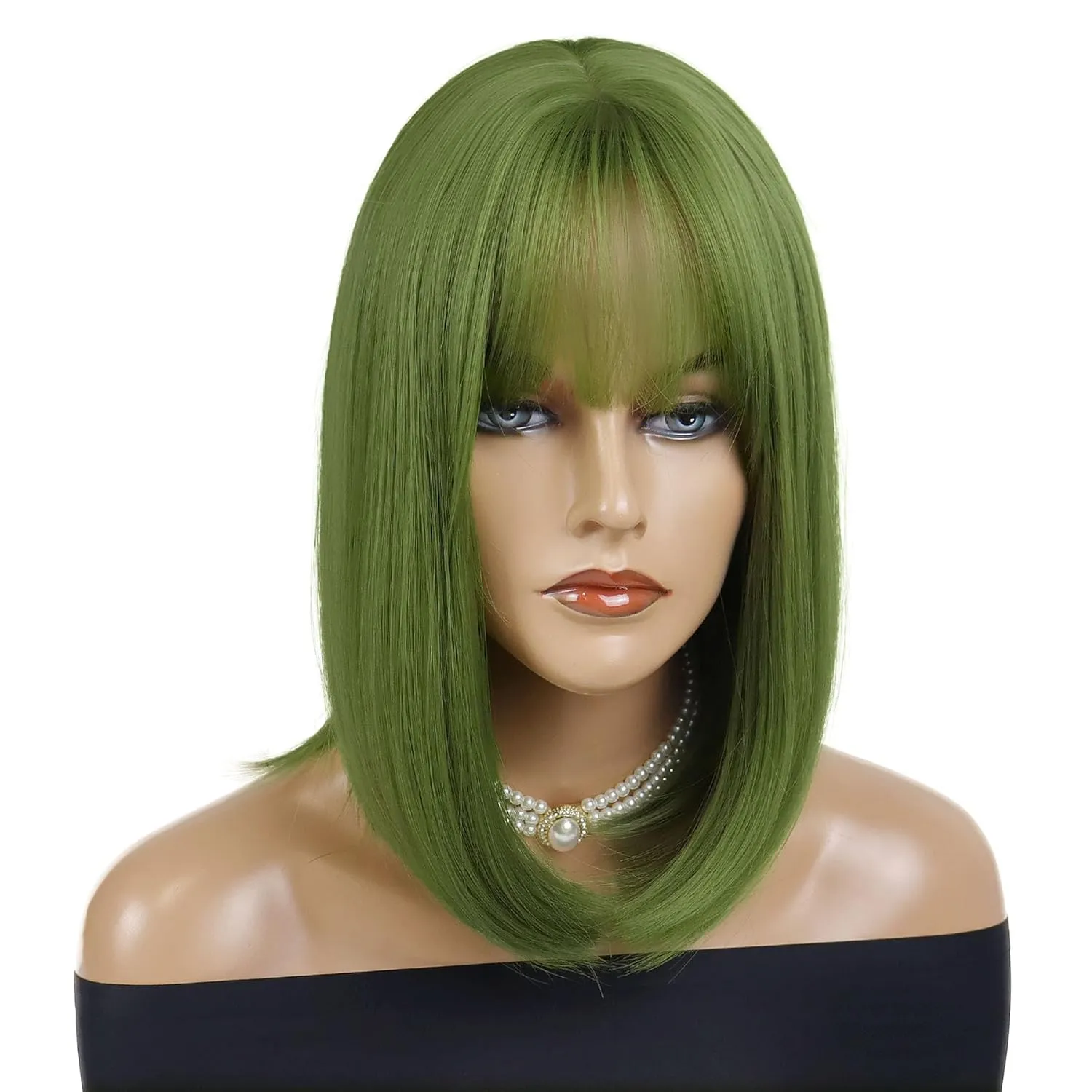 GNIMEGIL 16 inches Green Wig Cosplay with Bangs Trendy Short Straight Hair Costume Wig for Women Halloween Carnival Party Wig Heat Resistant Synthetic Fiber