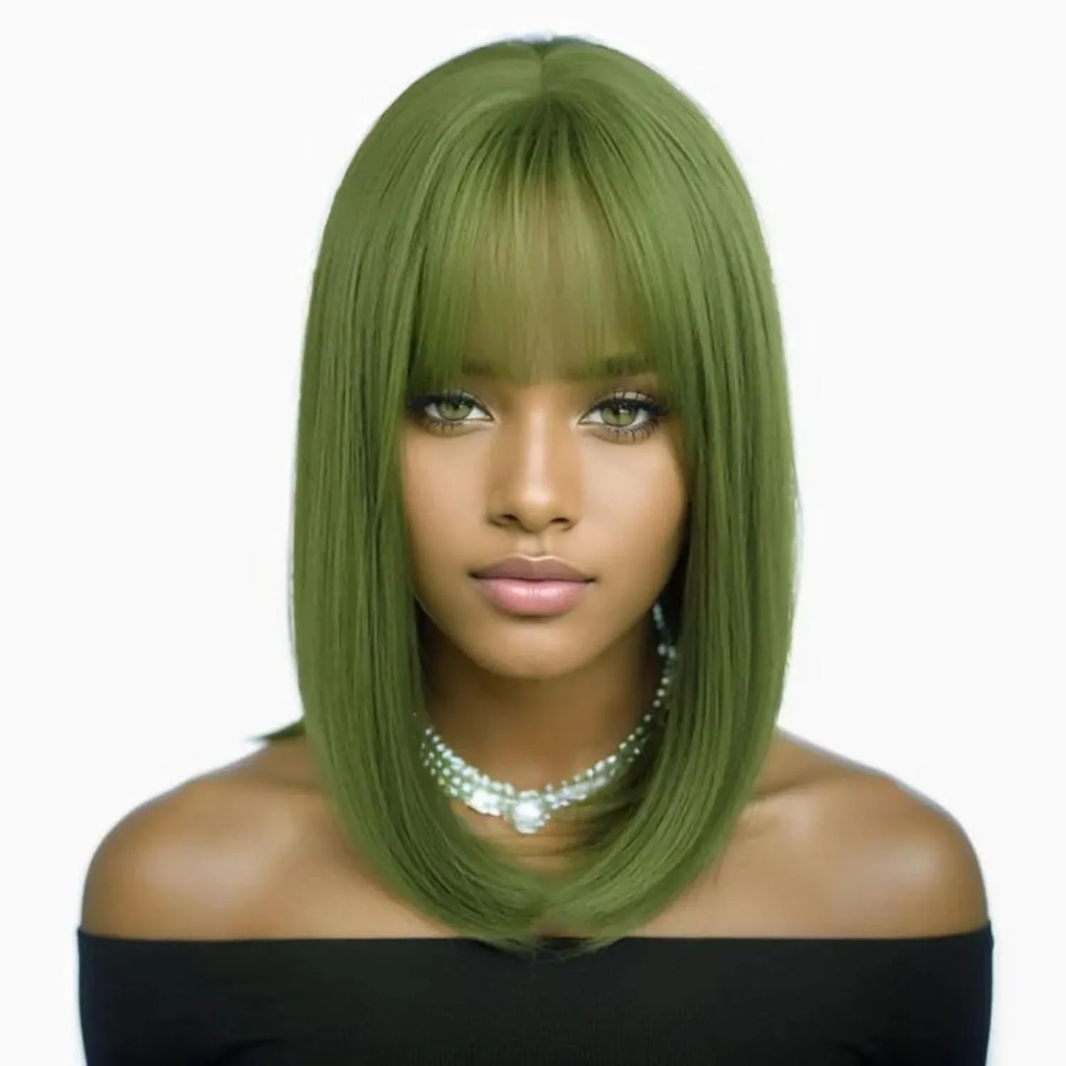 GNIMEGIL 16 inches Green Wig Cosplay with Bangs Trendy Short Straight Hair Costume Wig for Women Halloween Carnival Party Wig Heat Resistant Synthetic Fiber