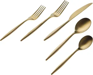 Godinger Flatware Set, Matte Gold Cutlery Set, Milano - 20 Piece Set