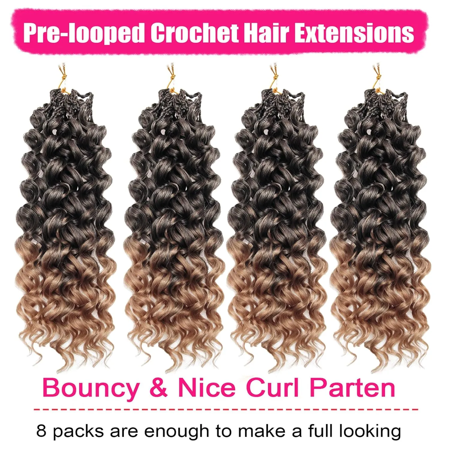 Gogo Curl Crochet Hair 10 Inch Pre Looped Ocean Wave Hair Short Curly Bob Synthetic Hair Extensions Water Wave Crochet Braids Hair for Black Women 8 Packs 1B/27