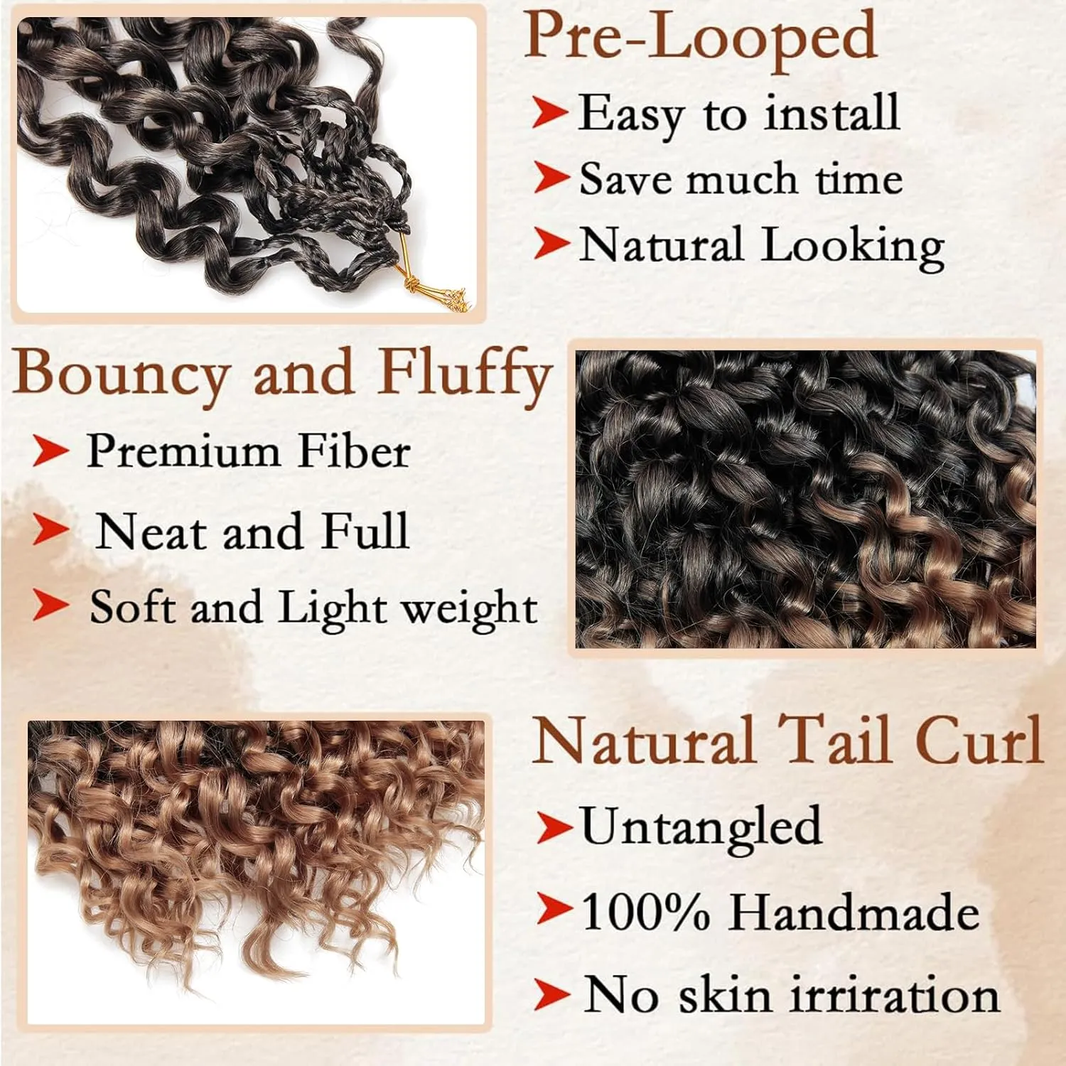 Gogo Curl Crochet Hair 10 Inch Pre Looped Ocean Wave Hair Short Curly Bob Synthetic Hair Extensions Water Wave Crochet Braids Hair for Black Women 8 Packs 1B/27