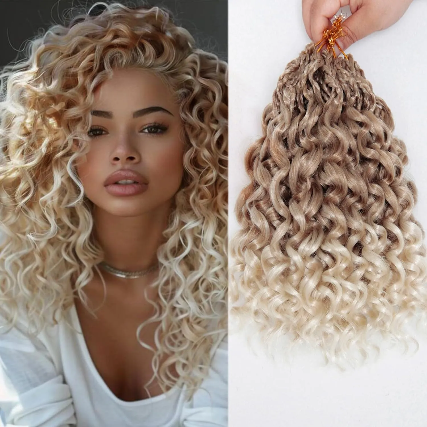 Gogo Curl Crochet Hair 14 Inch Pre Looped Ocean Wave Hair Short Curly Bob Synthetic Hair Extensions Water Wave Crochet Braids Hair for Black Women 8 Packs 27/613