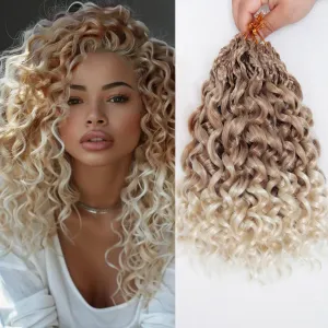 Gogo Curl Crochet Hair 14 Inch Pre Looped Ocean Wave Hair Short Curly Bob Synthetic Hair Extensions Water Wave Crochet Braids Hair for Black Women 8 Packs 27/613