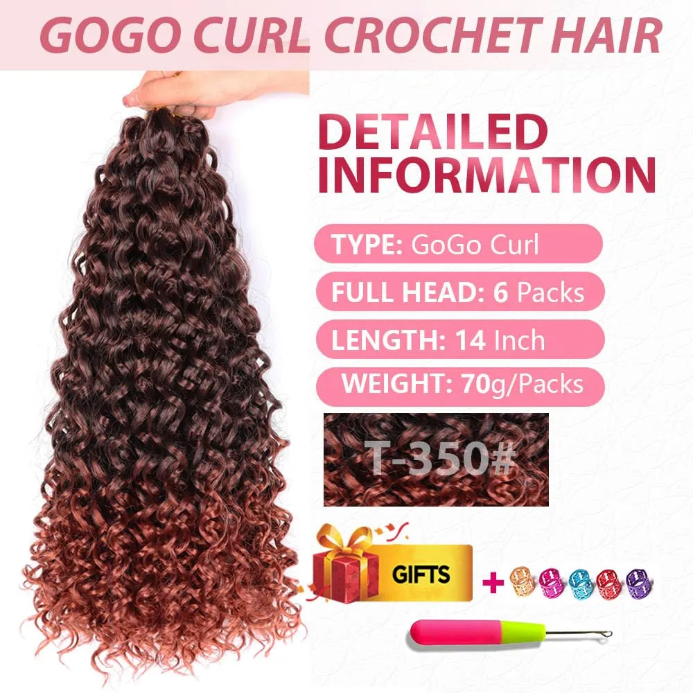GoGo Curl Crochet Hair 14Inch 6Packs Curly Crochet Hair Water Wave Crotchet Braiding Hair for Black Women (14 Inch (Pack of 6), 1B/350#)