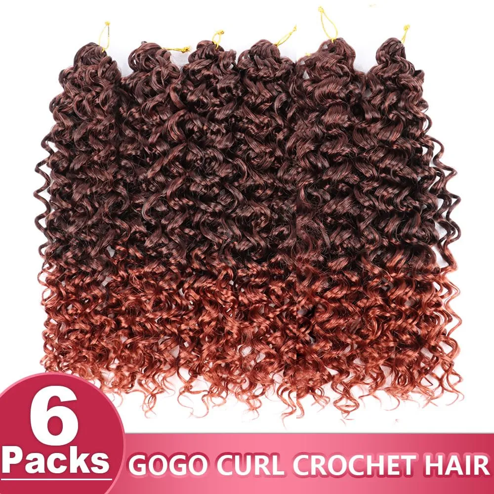 GoGo Curl Crochet Hair 14Inch 6Packs Curly Crochet Hair Water Wave Crotchet Braiding Hair for Black Women (14 Inch (Pack of 6), 1B/350#)