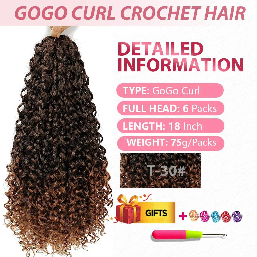 GoGo Curl Crochet Hair 18Inch 6Packs Deep Wave Curl Crotchet Hair Synthetic Braiding Hair Extensions for Black Women (18 Inch (Pack of 6), 1B/30#)