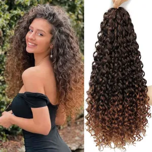 GoGo Curl Crochet Hair 18Inch 6Packs Deep Wave Curl Crotchet Hair Synthetic Braiding Hair Extensions for Black Women (18 Inch (Pack of 6), 1B/30#)