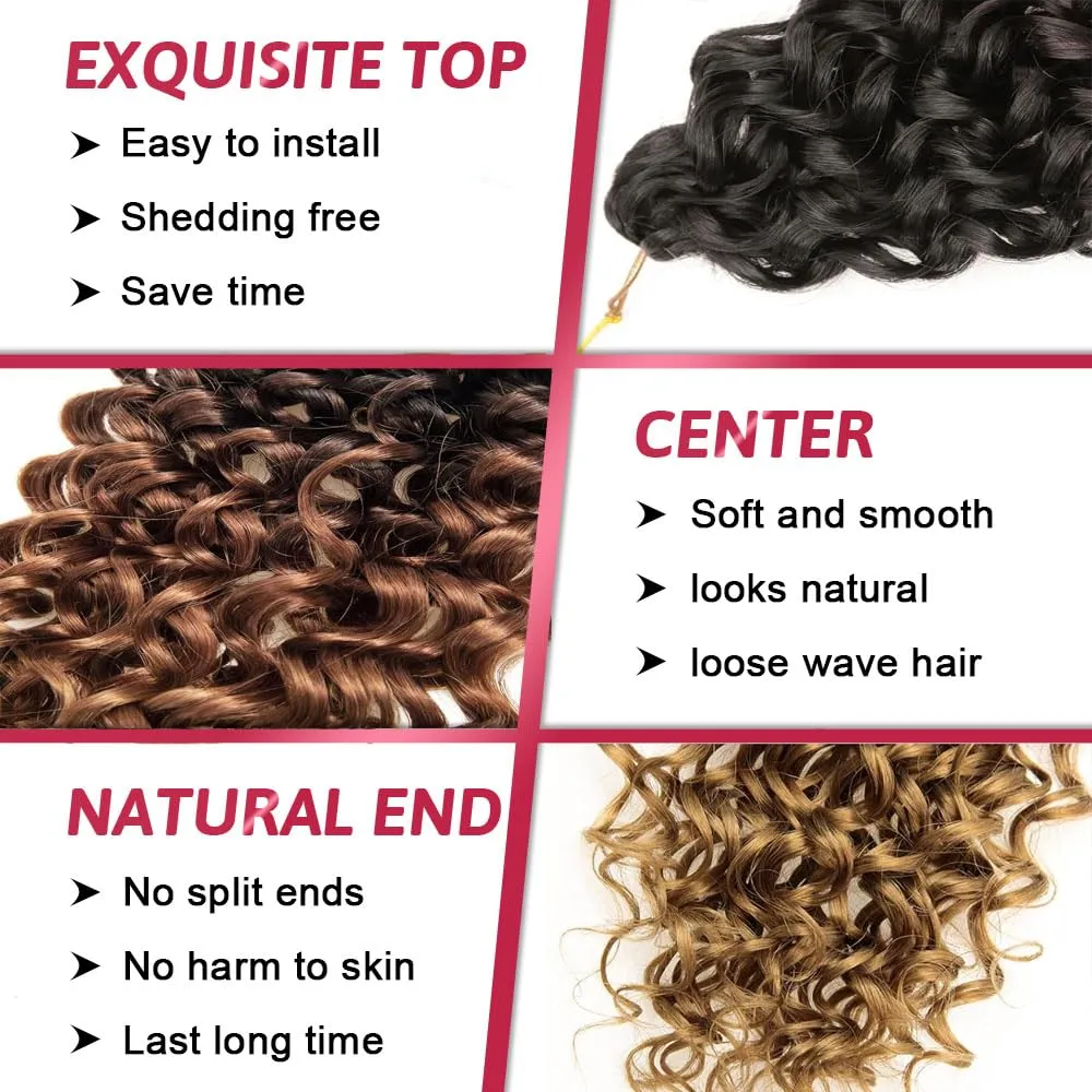 GoGo Curl Crochet Hair 18Inch 6Packs Water Wave Crochet Hair Water Wave Crotchet Braiding Hair (18 Inch (Pack of 6), 1B/30/27#)