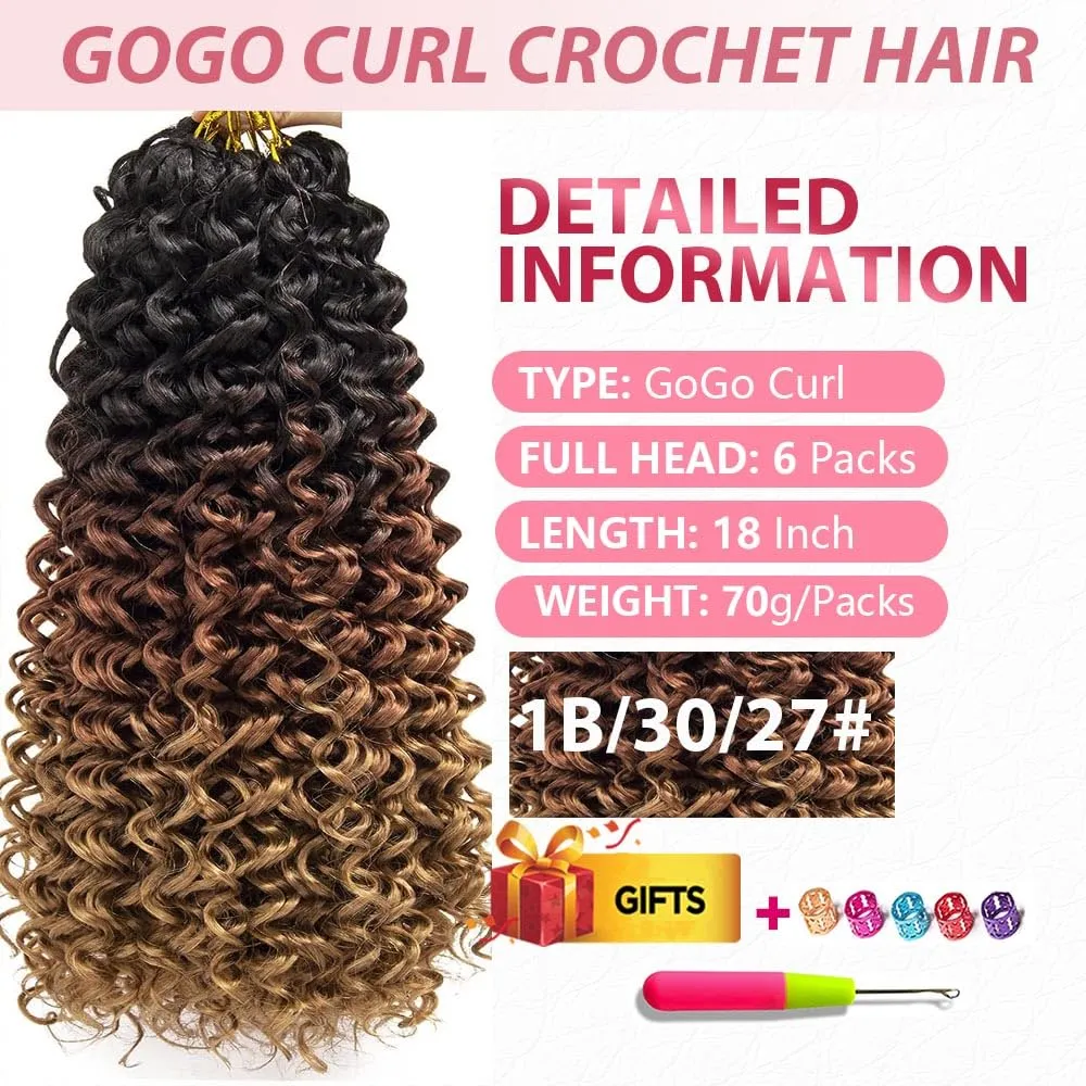 GoGo Curl Crochet Hair 18Inch 6Packs Water Wave Crochet Hair Water Wave Crotchet Braiding Hair (18 Inch (Pack of 6), 1B/30/27#)