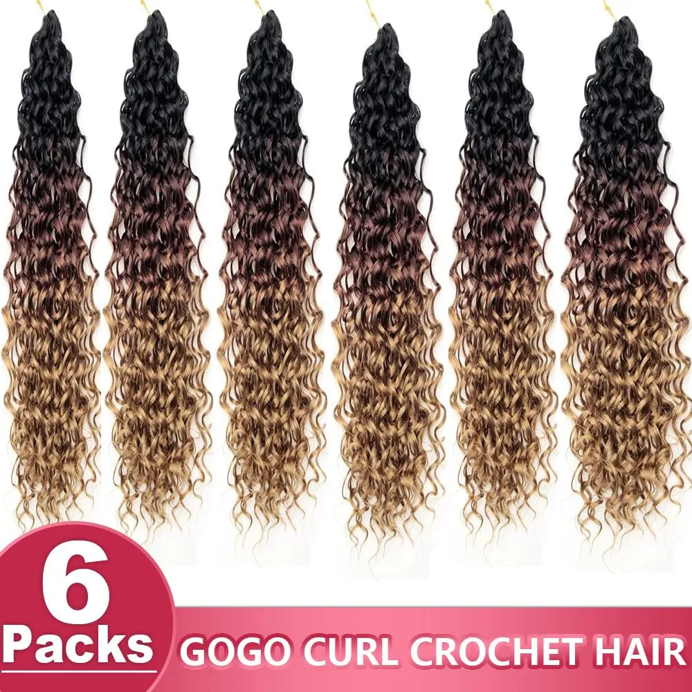 GoGo Curl Crochet Hair 18Inch 6Packs Water Wave Crochet Hair Water Wave Crotchet Braiding Hair (18 Inch (Pack of 6), 1B/30/27#)