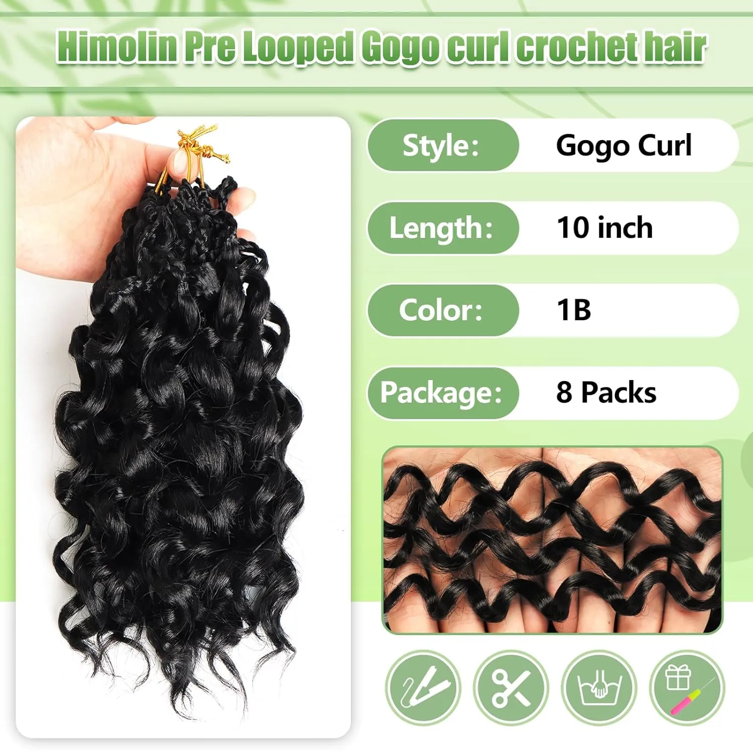 Gogo Curl Crochet Hair 8 Packs Ocean Wave Crochet Hair Pre Looped Deep Twist Goddess Box Braids Curly Water Wave Synthetic Braiding Hair For Black Women (#1B, 10 Inch (Pack of 8))