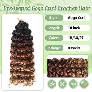 Gogo Curl Crochet Hair 8 Packs Ocean Wave Crochet Hair Pre Looped Deep Twist Goddess Box Braids Curly Water Wave Synthetic Braiding Hair For Black Women (#T1B/30/27, 10 Inch (Pack of 8))