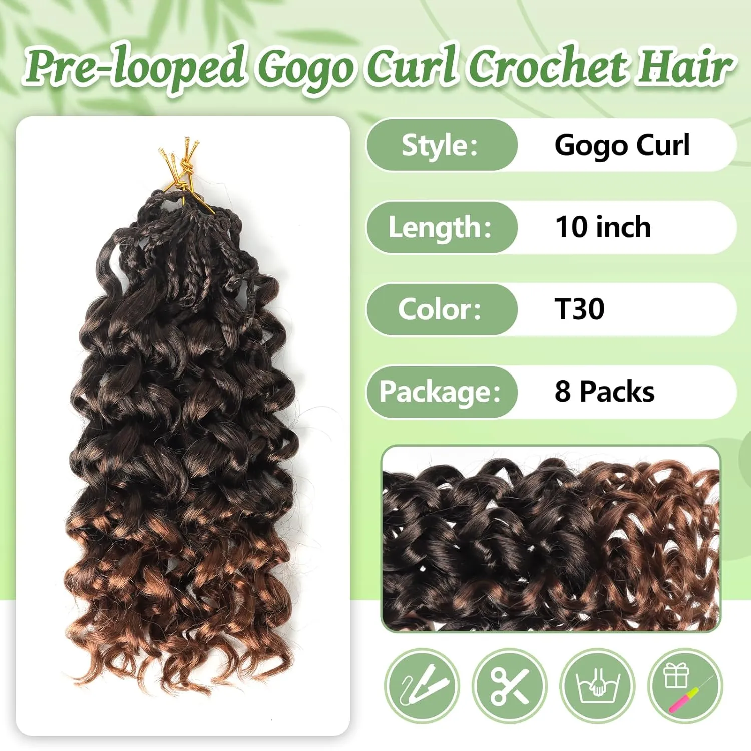 Gogo Curl Crochet Hair 8 Packs Ocean Wave Crochet Hair Pre Looped Deep Twist Goddess Box Braids Curly Water Wave Synthetic Braiding Hair For Black Women (#T30, 12 Inch (Pack of 8))
