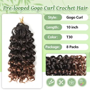 Gogo Curl Crochet Hair 8 Packs Ocean Wave Crochet Hair Pre Looped Deep Twist Goddess Box Braids Curly Water Wave Synthetic Braiding Hair For Black Women (#T30, 12 Inch (Pack of 8))