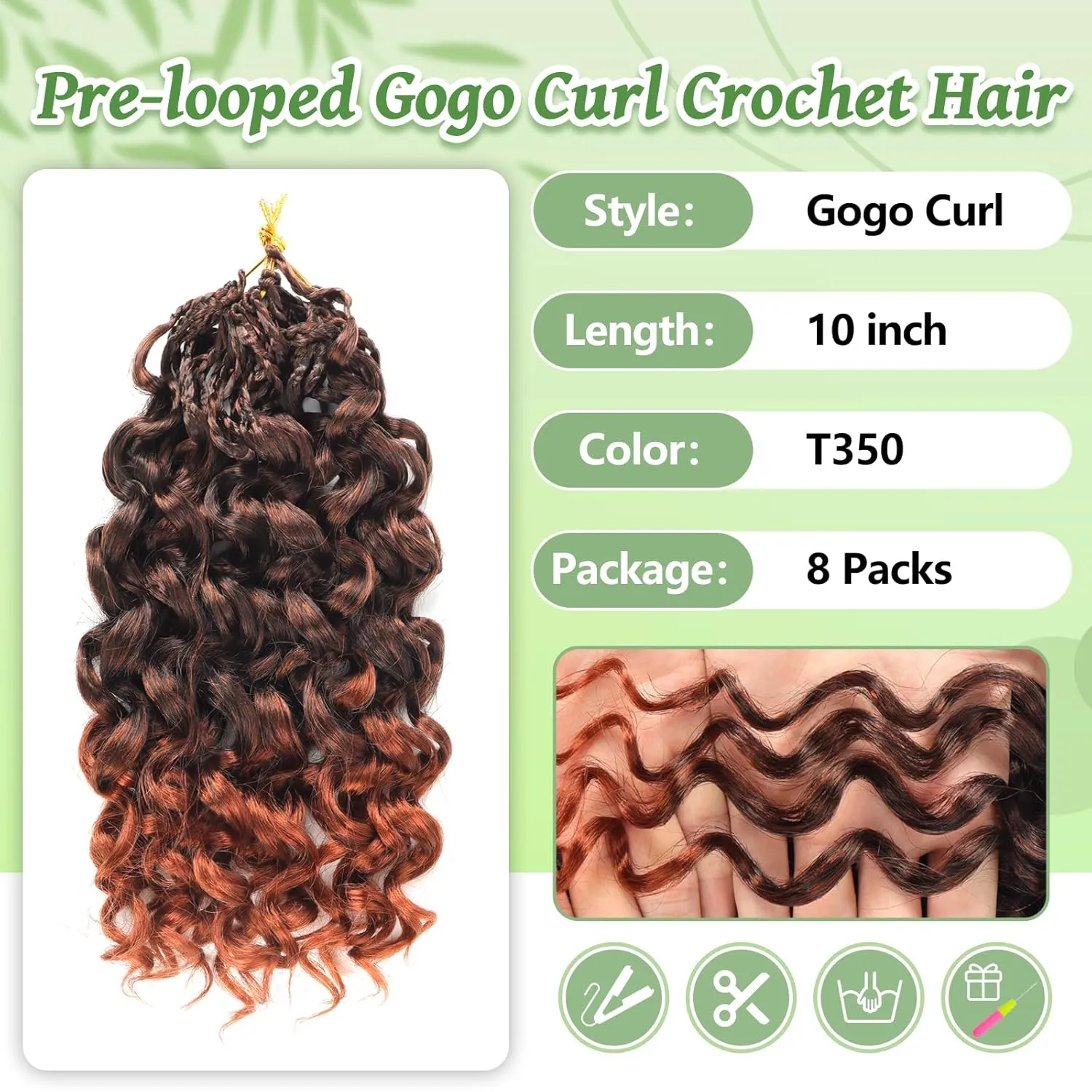 Gogo Curl Crochet Hair 8 Packs Ocean Wave Crochet Hair Pre Looped Deep Twist Goddess Box Braids Curly Water Wave Synthetic Braiding Hair For Black Women (#T350, 10 Inch (Pack of 8))