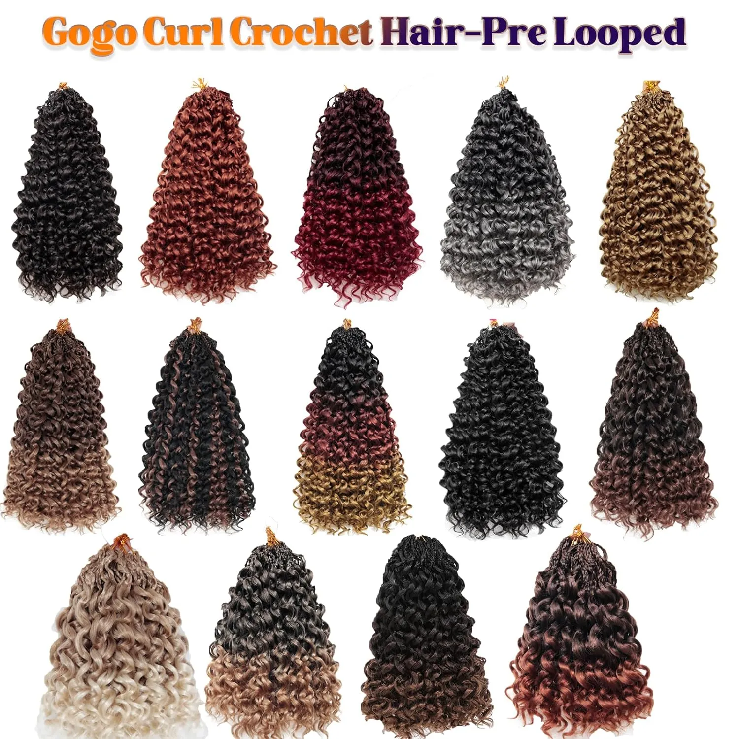 Gogo Curl Crochet Hair 8 Packs Ocean Wave Crochet Hair Pre Looped Long Deep Wave Hair Extension Synthetic Braiding Hair for Women Natural Black 18 Inch 1B/27